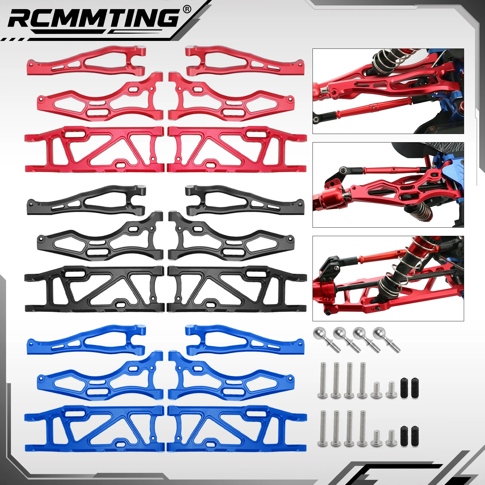 RCMMTING Aluminum Control Arm Set for ARRMA 1/8 KRATON/OUTCAST/Notorious 6S BLX  Front Upper & Lower Swing Arm Rear Lower A Arms