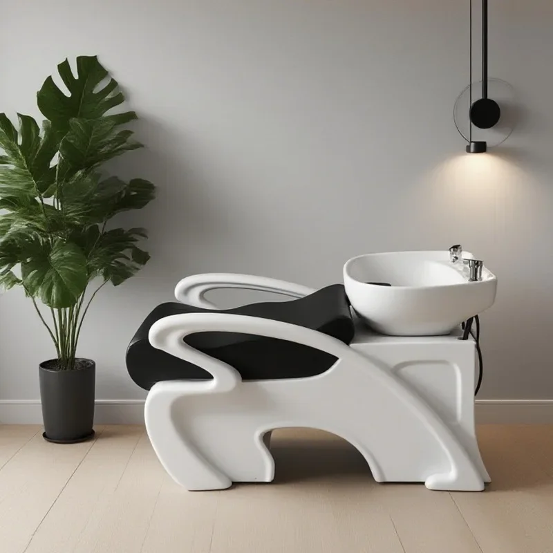 Fiberglass Shampoo Bed Hair Salon Barber Shop Special Flush Bed Ceramic Basin Semi-reclining Shampoo Basin Internet celebrity ha