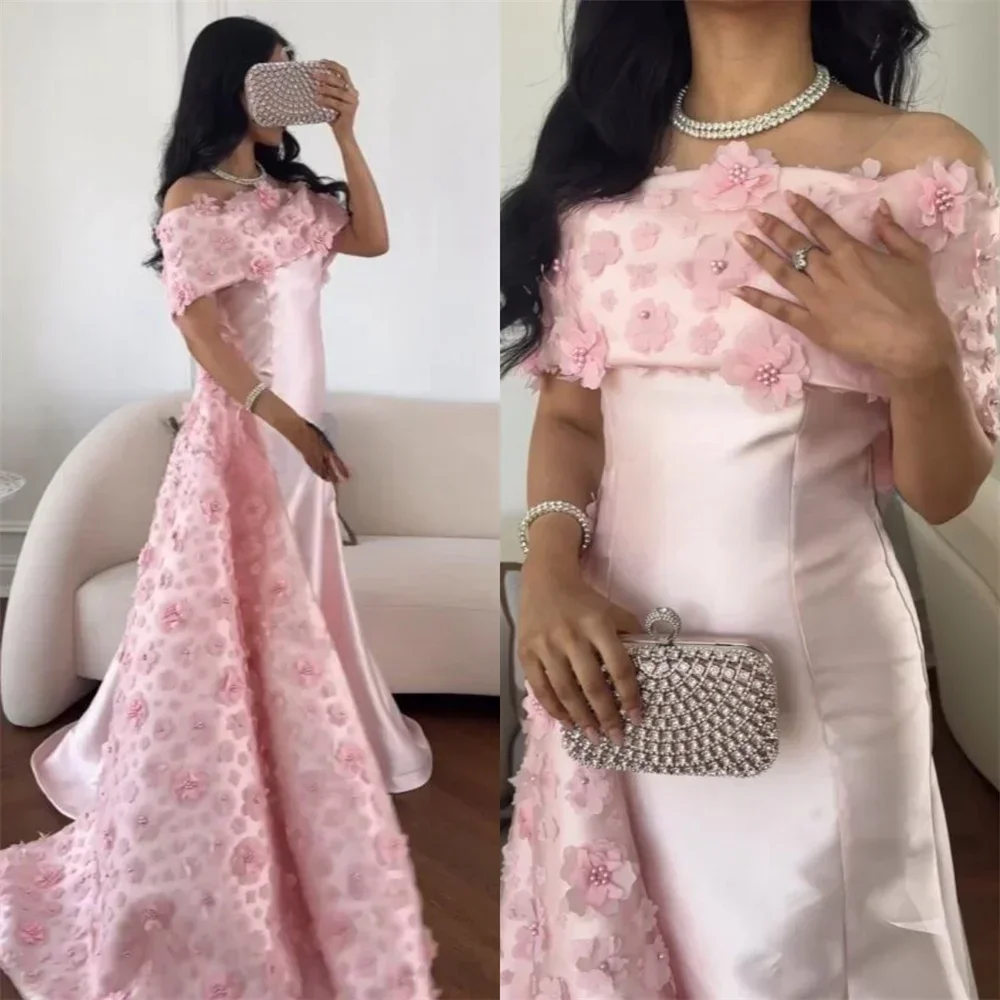 

Customized Prom Gown Formal Saudi Arabia Strapless A-line Floor Length Skirts Flower Bespoke Occasion Dresses Evening Dress