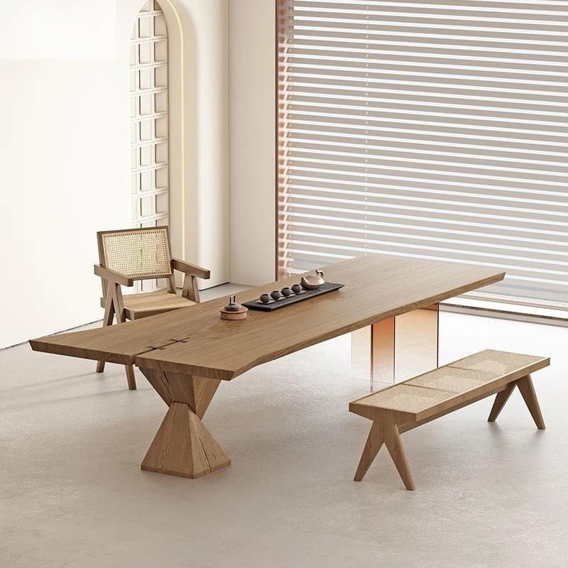 

Wabi wind gradual change tea table Japanese-style long solid wood dining table and chairs B & B living room office tea table