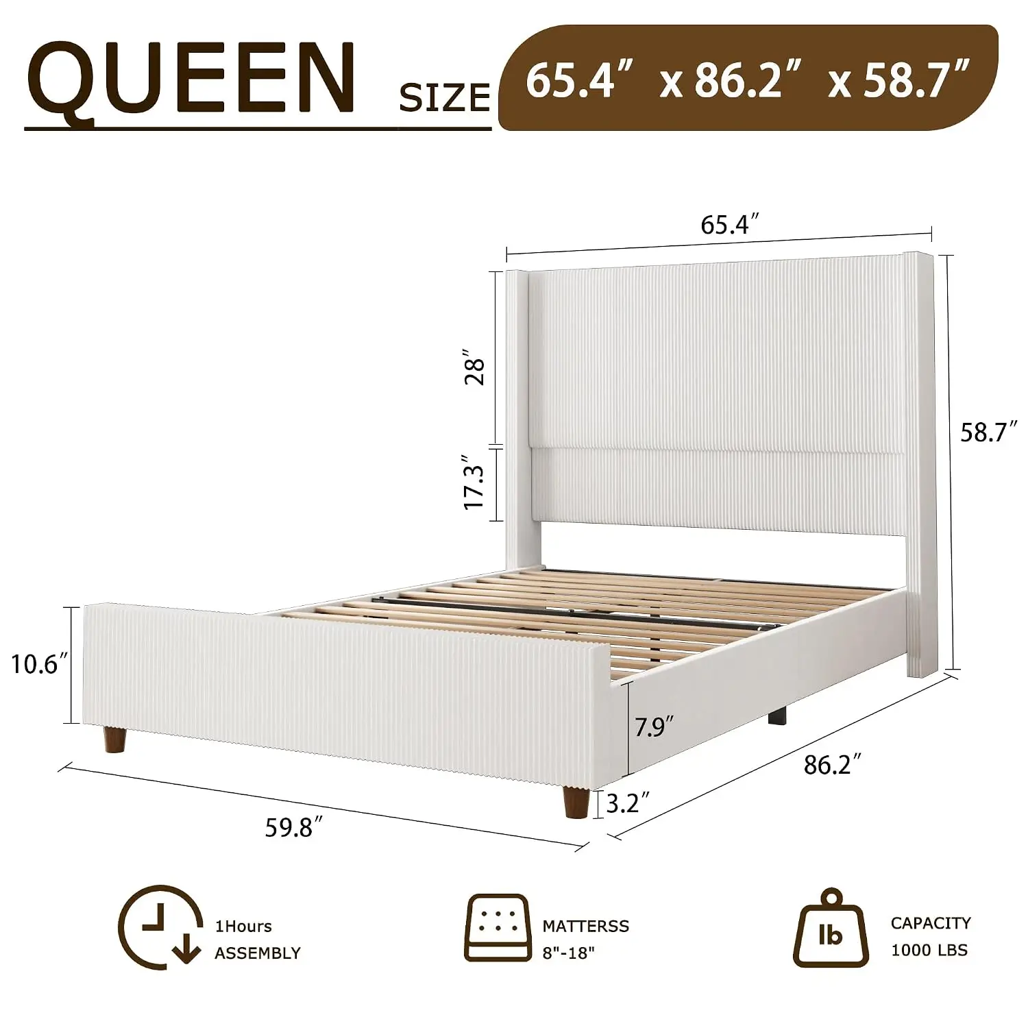 Queen Upholstered Platform Bed 58