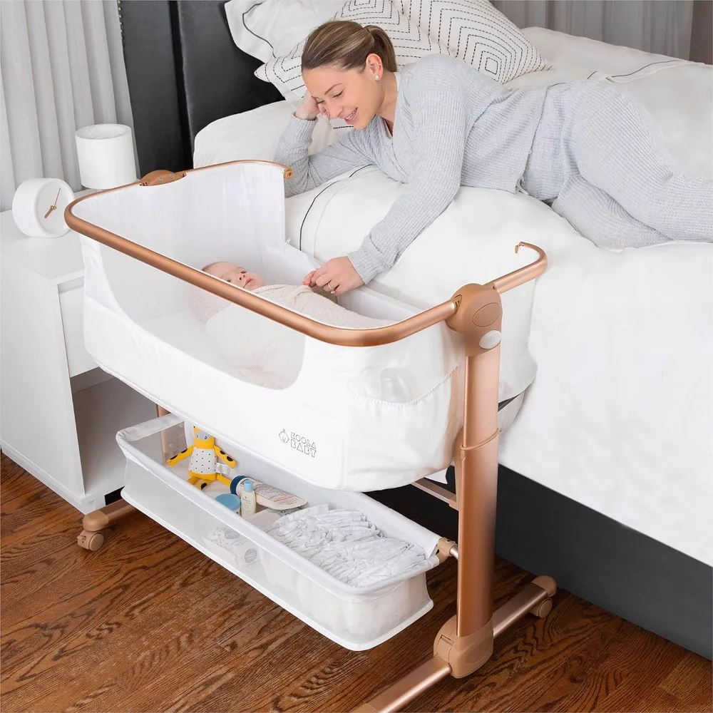 

Baby Bassinet, Bedside Sleeper for Baby, Easy Folding Portable Crib with Storage Basket for Newborn