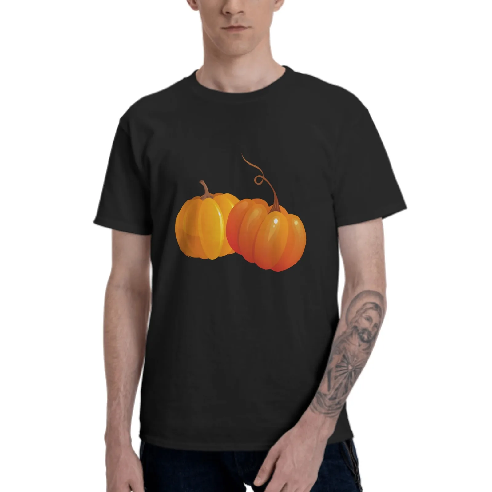 Pumpkin Lantern Men's Short-Sleeved 100% Cotton Unisex Fashion Casual Summer Tops Round Collar T-Shirts Black White Tees