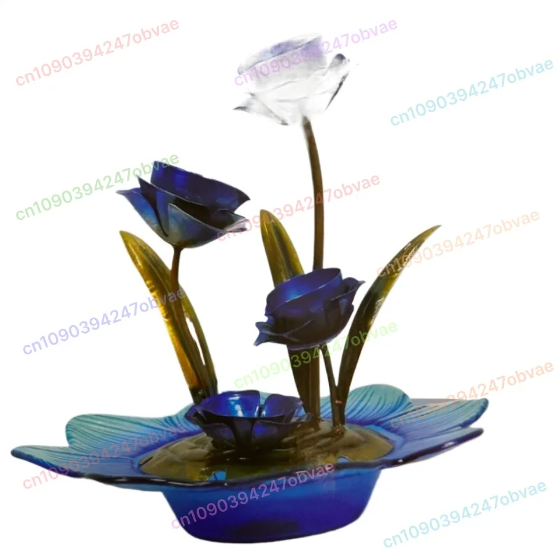 

Indoor Blue Rose Water Fountain Desktop Home Decorative Tabletop Water Fountain