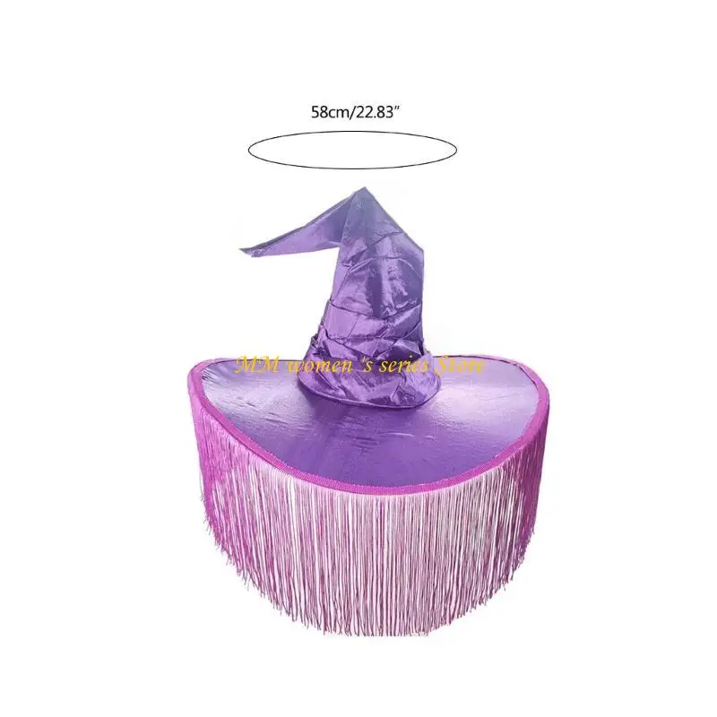 Q39C Halloween Witches Hat Tassel Fringes Women Costume Girl Dress Up Accessories