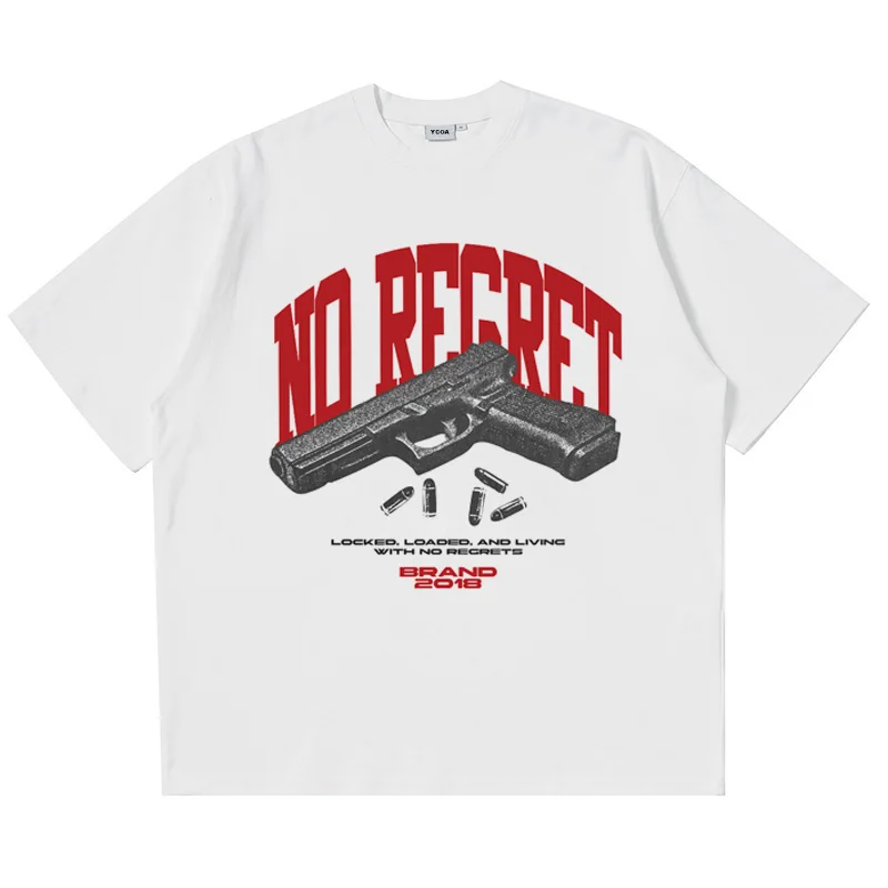 T-shirt da donna oversize con grafica pistola in cotone DTG stampa magliette a maniche corte streetwear top abiti popolari coreani estivi vintage