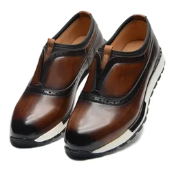 Fashion Brand Designer Men's Genuine Leather Sneakers Slip-on Handmade Luxury Trainers for Casual Business, Sports, and Hiking