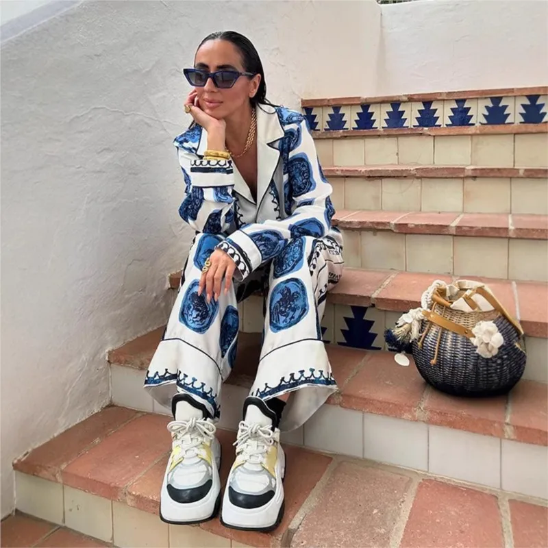 Herfst Nieuwe Lange Mouwen Gedrukt Shirt Broek Pak Voor Vrouwen Losse Eenvoudige Casual Elegante Vrouwelijke Streetwear Broek 2-delige Set