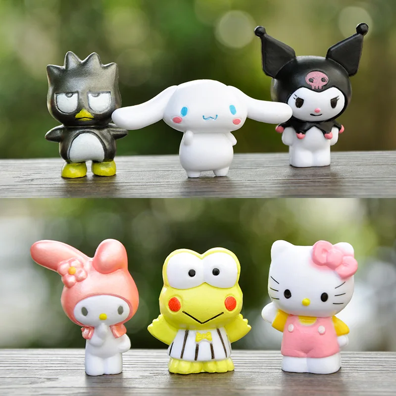 6pcs/set Santio Hello Kitty Cat Anime Frog Kuromi Melody Cinnamonroll GK Model Adorable Toys for Children Cake Decor Charm Gift