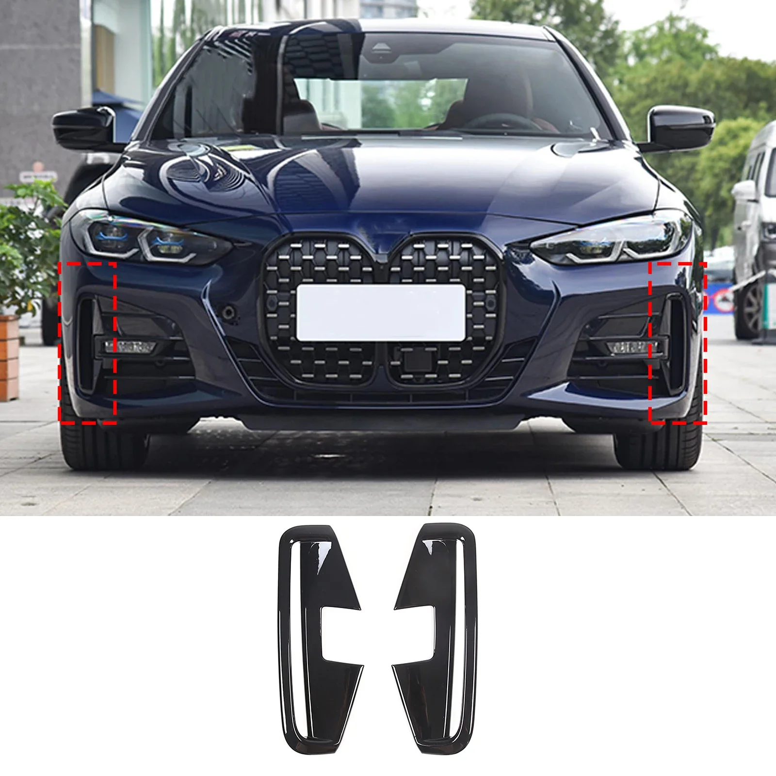 

For BMW 4 Series G22 G23 2021-2023 ABS Carbon Fiber/Black ABS Front Fog Light Frame Cover Trim Stickers Car Accessories