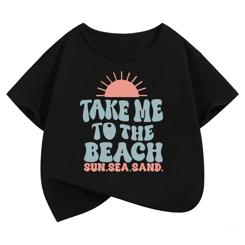 Take Me To The Beach Sun Design T-Shirts, bedrucktes Y2k-T-Shirt für Kinder, Jungen und Mädchen, Sommer, Frühling, lässiges Top-T-Shirt