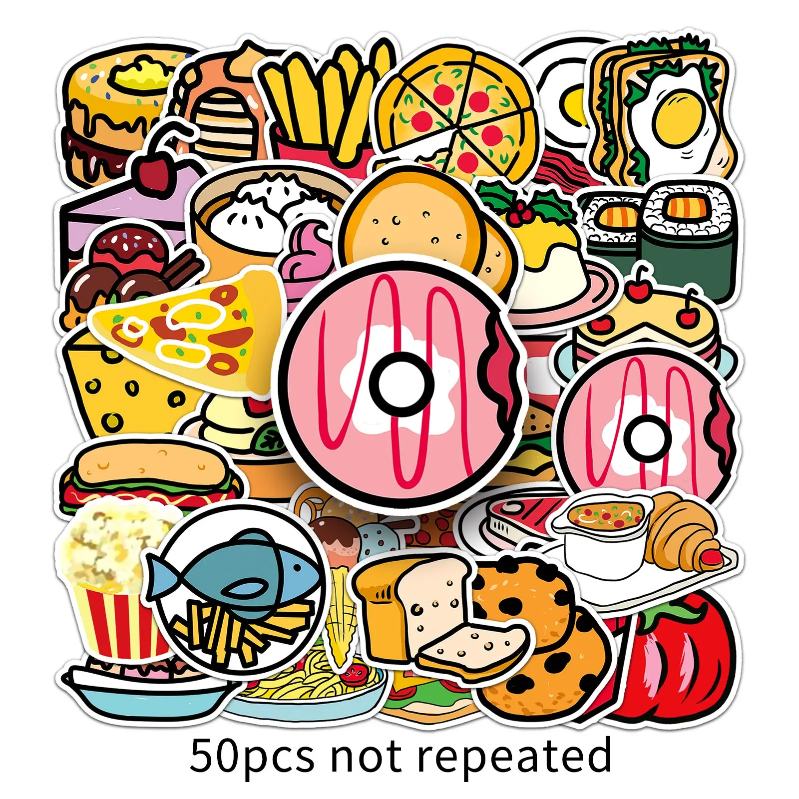 50Pcs Toy Stickers Ins Food Sandwich Donuts Guitar Suitcase Freezer Motorcycle Graffiti Decal Waterproof Jewelry stickers