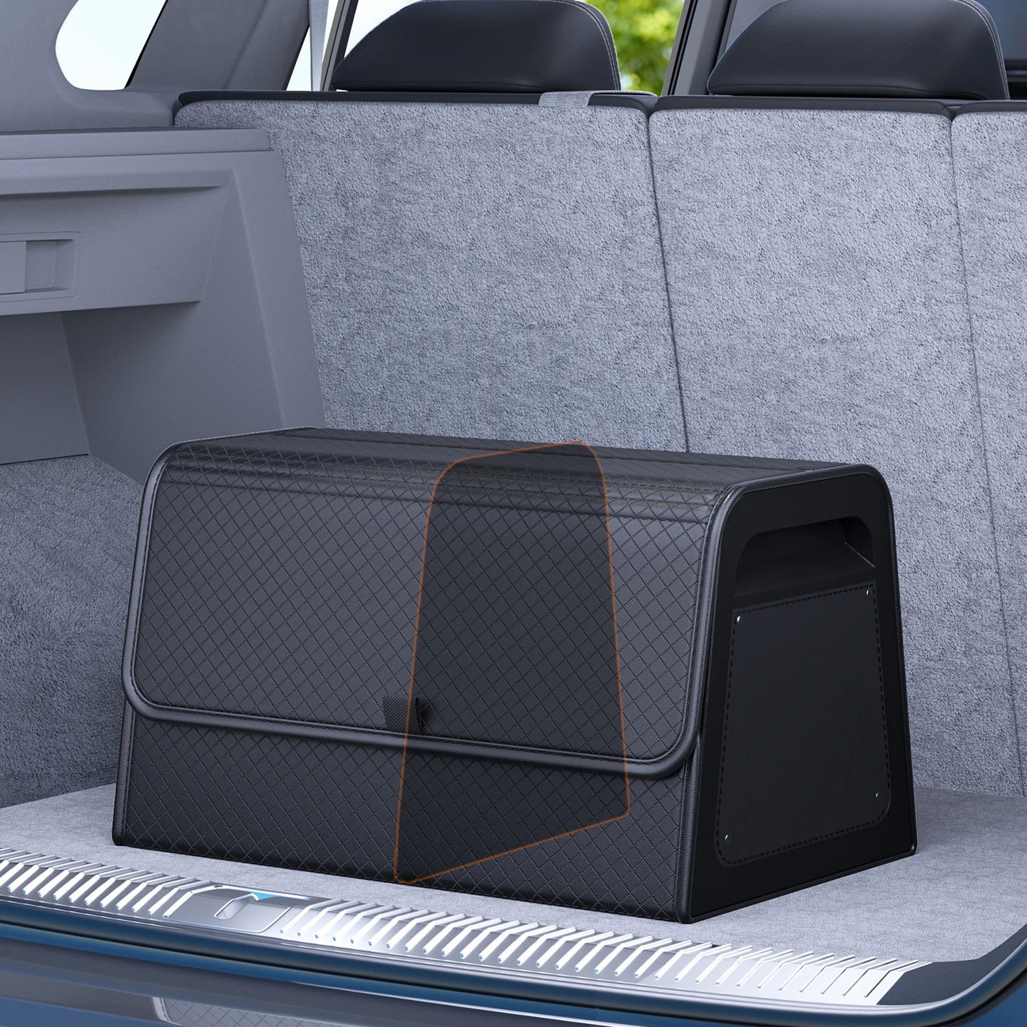 Kofferraum-Organizer mit 4-Punkt-Magnetverschluss – PU-Leder, verstärkter ABS-Rahmen, passend für SUV, Limousine und Heimgebrauch – Detail 7