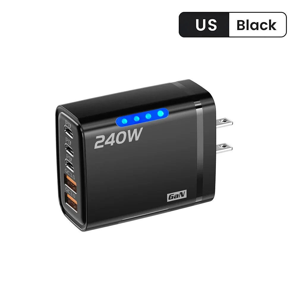 5-in-1 GaN Desktop USB-Ladegerät 240W PD Schnellladegerät für iPhone 16 15 Pro Samsung Xiaomi Typ C EU US UK Stecker Netzteil