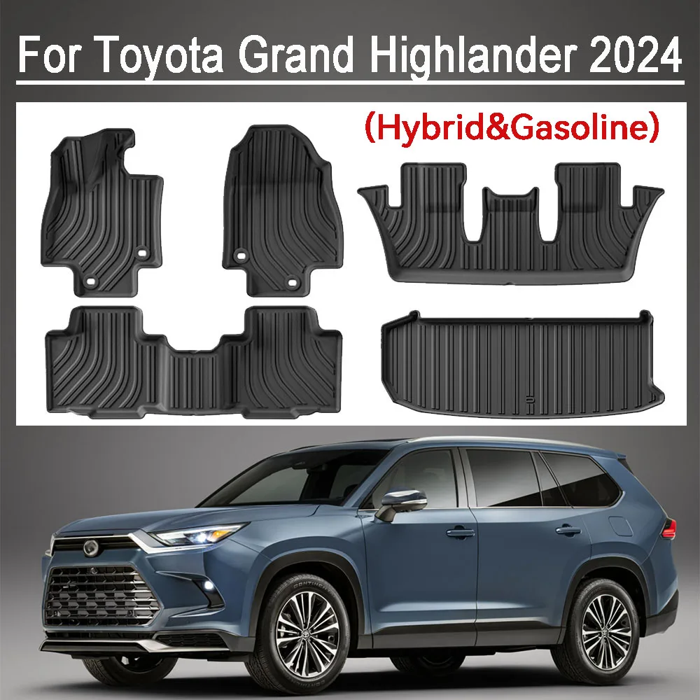 

For Toyota Grand Highlander 2024 TPE Floor Mats & Cargo Liner, All Weather Car Floor Liners and Trunk Mats LHD(Hybrid&Gasoline)