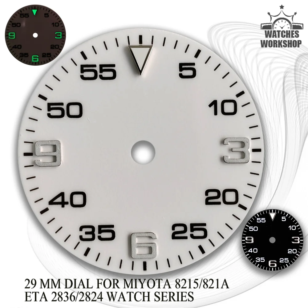 29.2mm Racing Number Watch Dial Black White Optional Green Luminous Index Fit MIYOTA 8215 821A ETA 2824 2836 Mechanical Watch