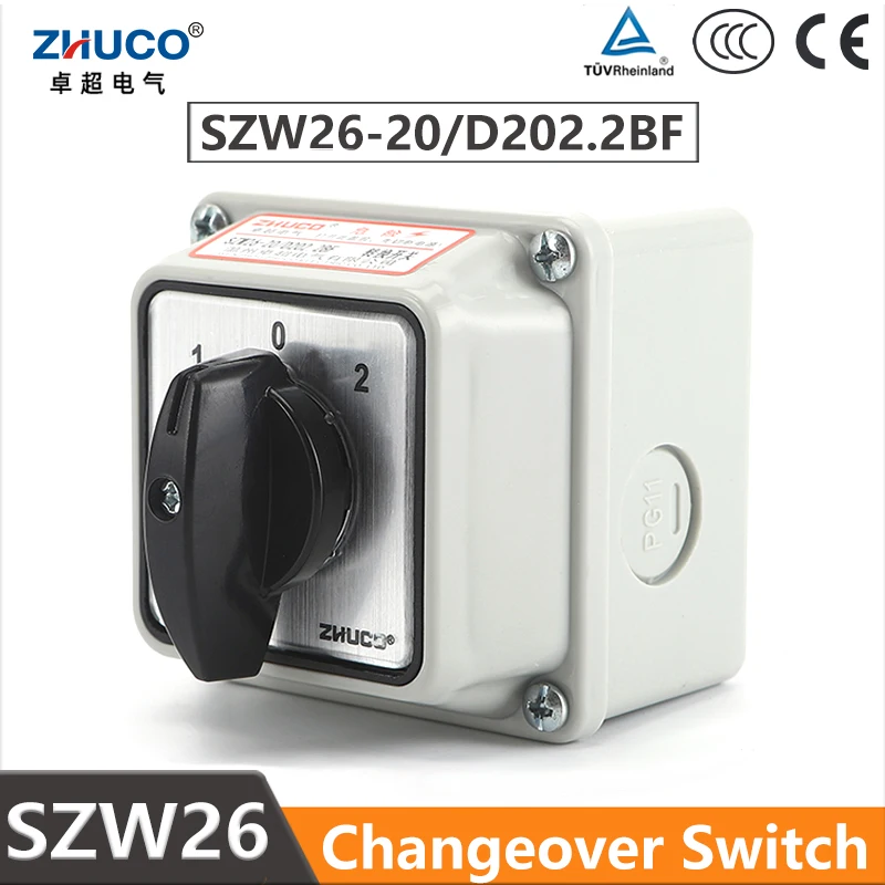 

ZHUCO SZW26/LW26-20 20A 3 Position 2 Pole 8 Screw Selector Changeover Rotary Cam Switch With Waterproof And Dustproof Sealed Box