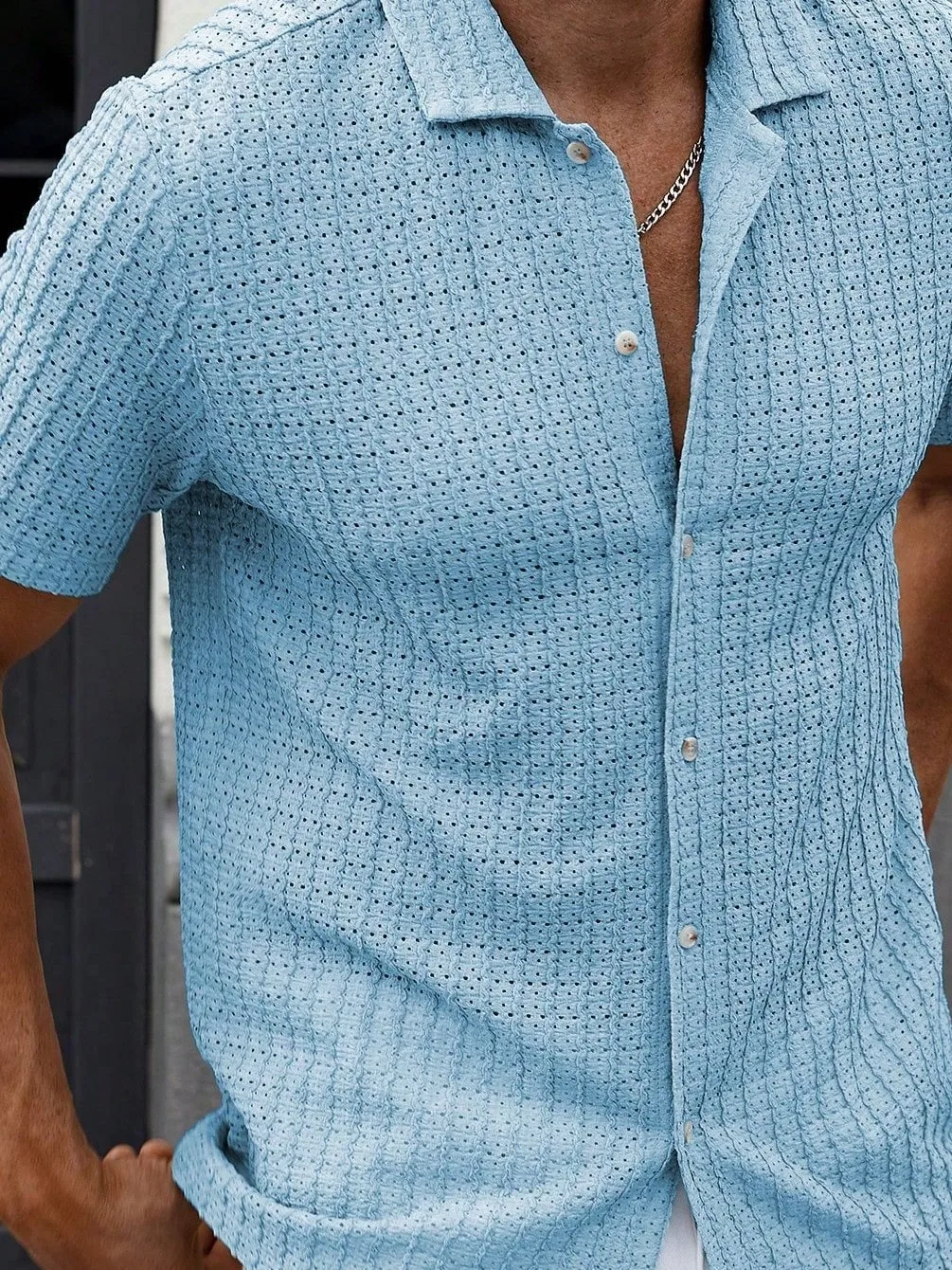 

Men's Casual Short Sleeve Shirt Temperament Collar Breathable Lightweight Polyester Fiber Standard Fit Summer Fashion Shirt