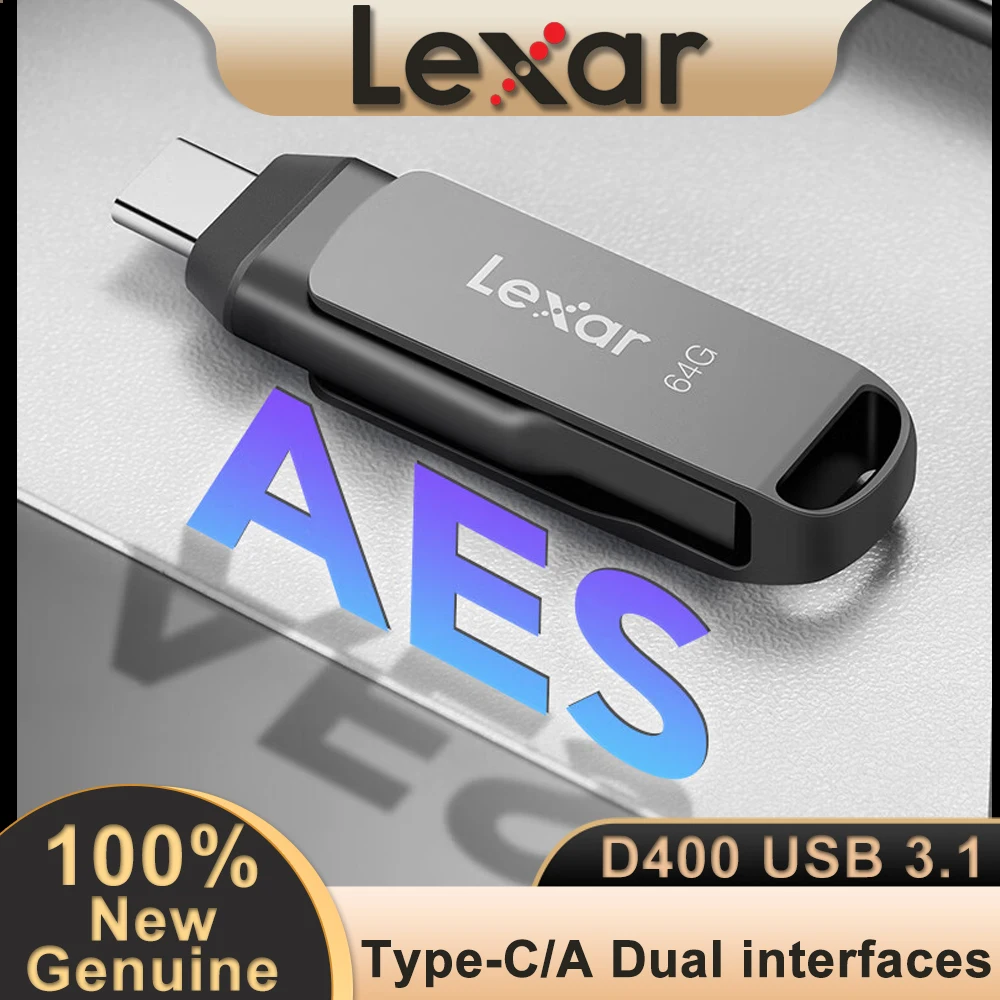 محرك Lexar JumpDrive المزدوج USB 3.1 Type-C 64GB 128GB 256GB 512GB حتى 130 برميل/الثانية للكمبيوتر الشخصي المعدني iPhone 15 تصميم دوار
