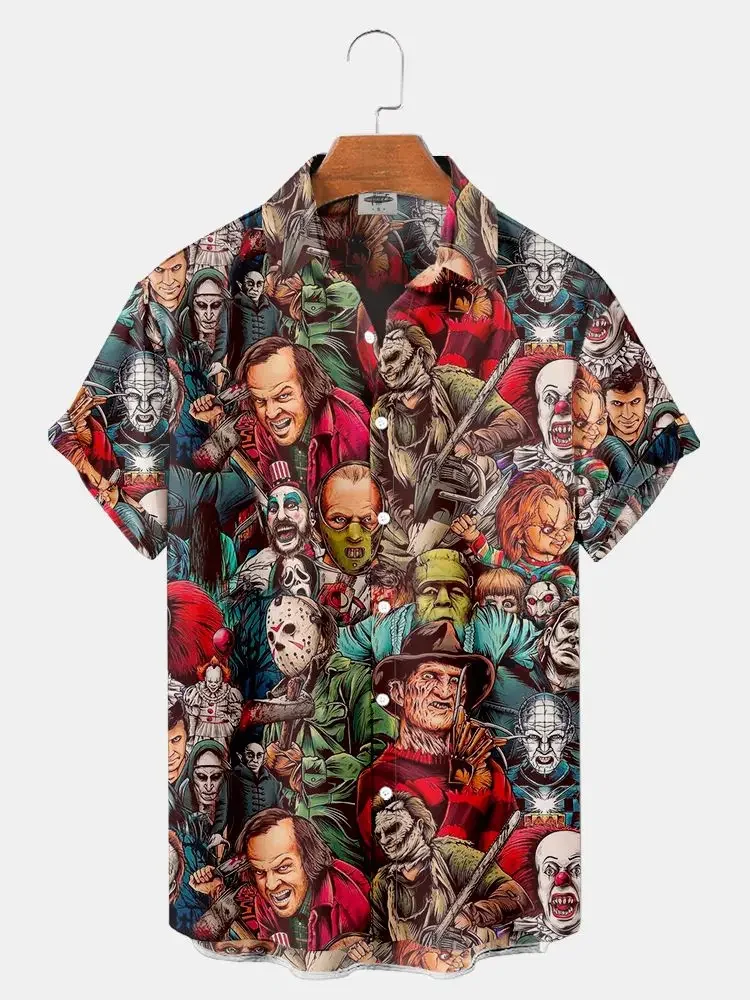 Summer New Men's Shirt 3D Printed Horror Pattern Hawaii Fashion Designer Men's Shirts Men's Horror Shirt Movie Print