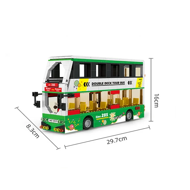 MOC Double Decker Bus wisata Bus blok bangunan partikel kecil DIY mainan anak-anak permainan orang tua-anak