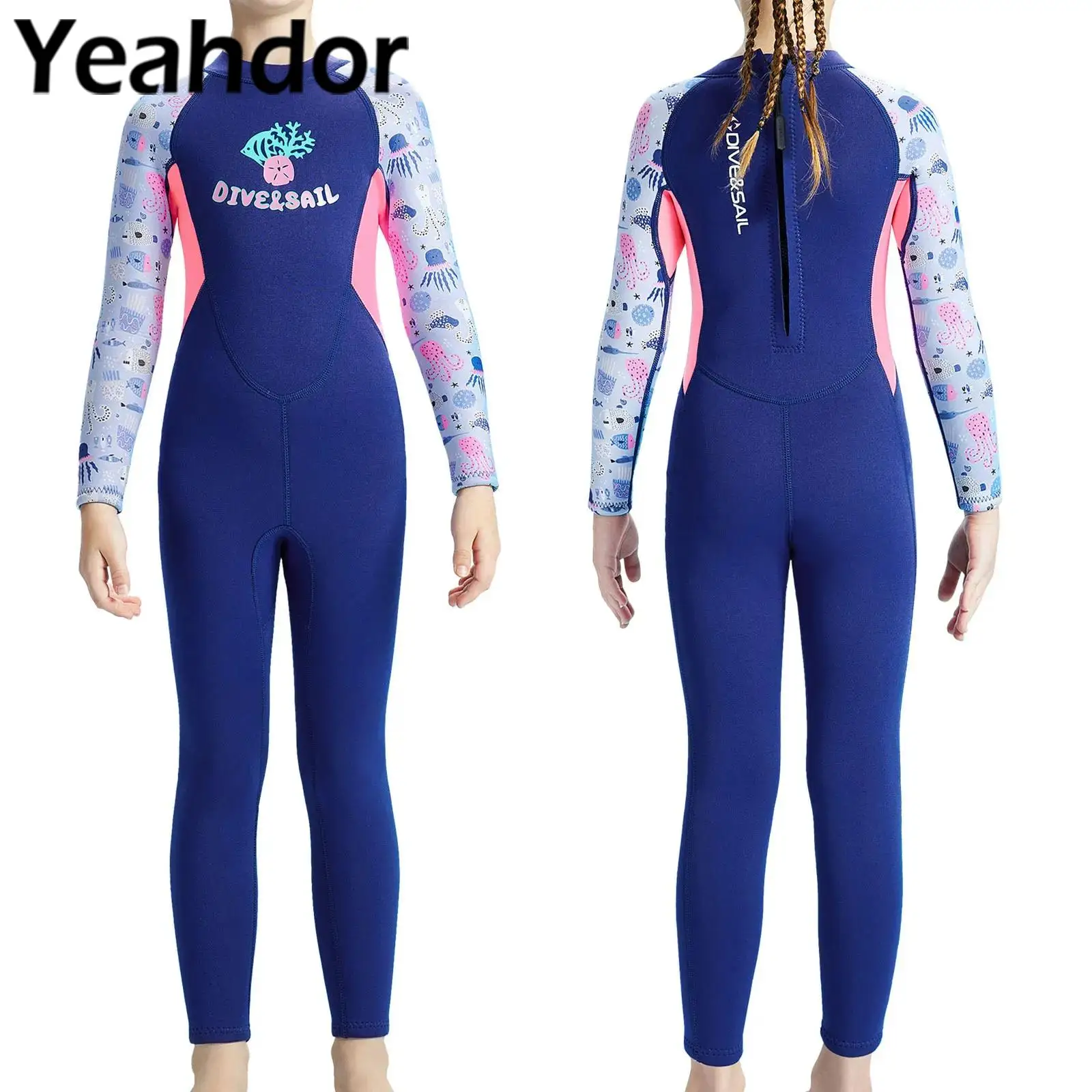 

Детский комбинезон для плавания для мальчиков и девочек, неопреновый гидрокостюм 2,5 мм, купальник Rash Guard, милый боди с длинными рукавами и принтом, пляжная одежда, купальный костюм