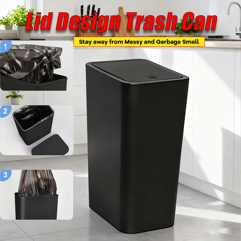 

10L Portable Flexible Pop-up Lid Trash Bin for Kitchen Bathroom Bedroom Food Waste Recycling Lightweight Durable Waste Bin