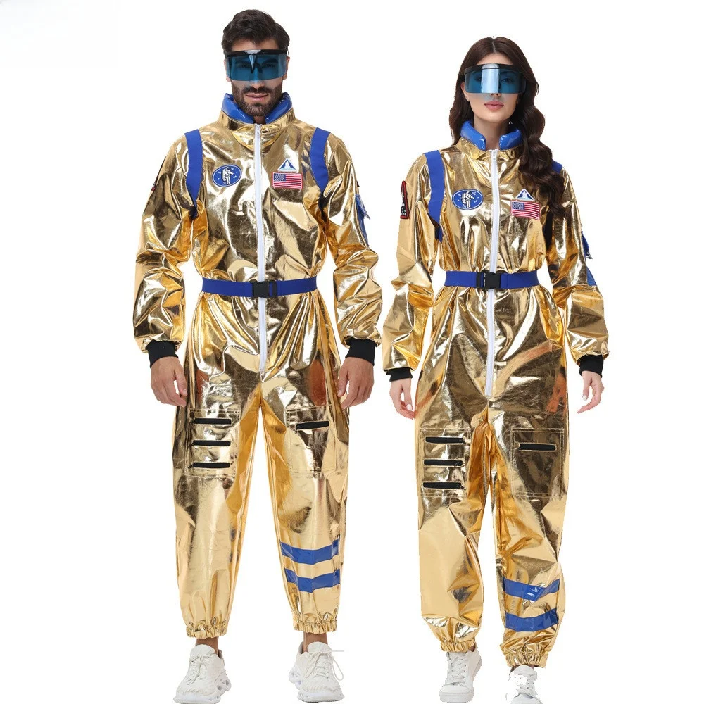

Halloween Space Suit Shiny Metal Feeling Astronaut Uniform Couples Costume Men's Style One-Piece Space Suit Polyester Fiber