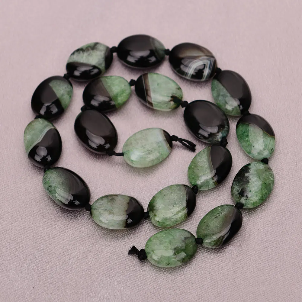 APDGG 16'' Natural Stone Multi color Green Black Agate Oval Gems Slab Loose Beads Jewelry Making DIY view 2