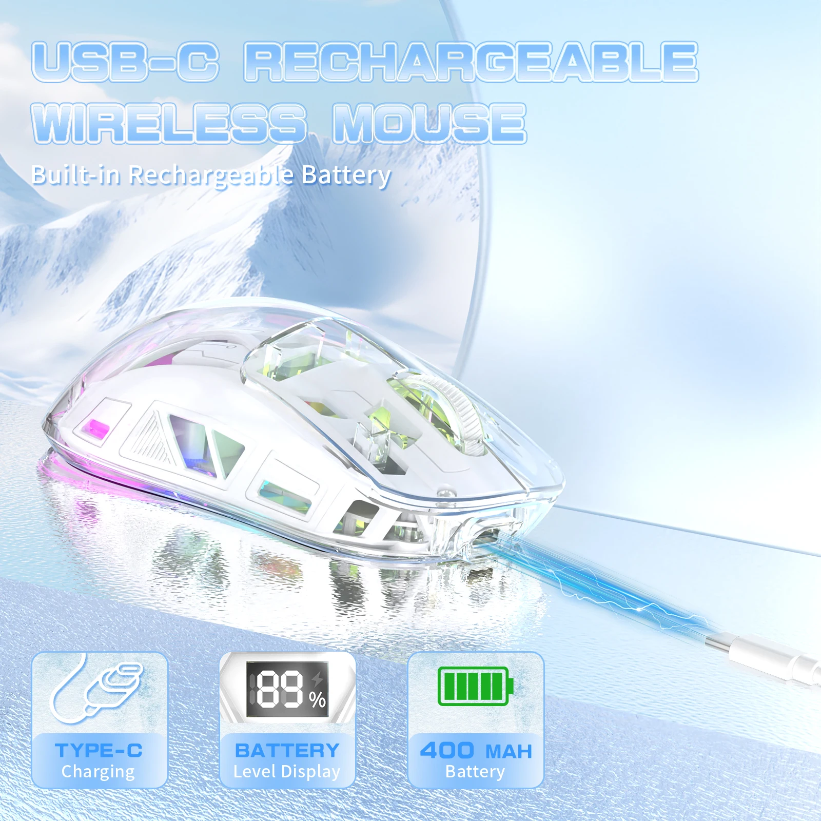 ATTACK SHARK A2 Wireless Bluetooth Mouse Dual-Mode Gaming Mouse Ergonomic Rechargeable Computer Mice for Laptop PC Gamer