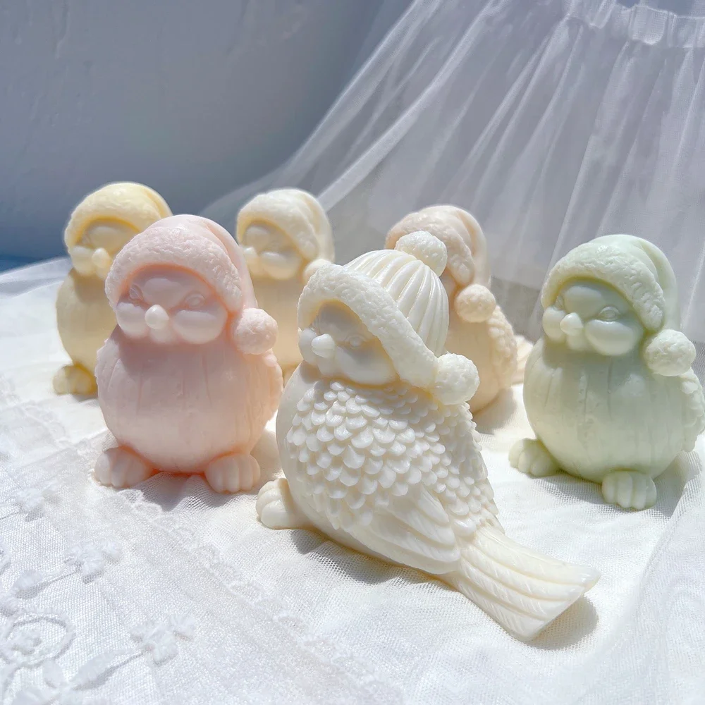 

Holiday Snowbird Silicone Candle Mold Christmas Decor Silicone Mold Holiday Bird With Santa Hat Soy Wax Silicone Mould