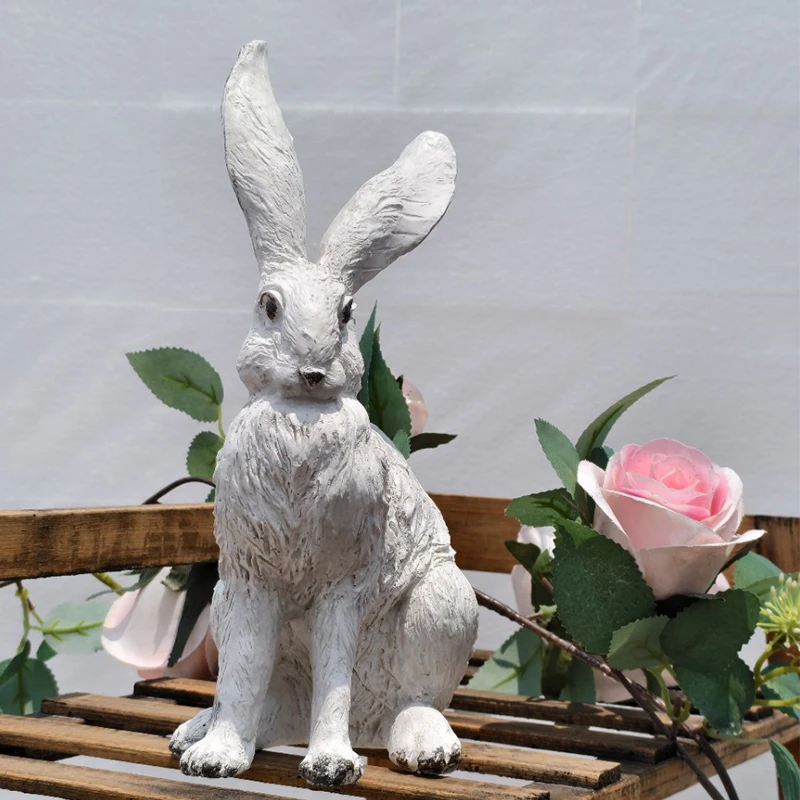 

Cute Grey Sitting Hare rabbit Ornament resin Distressed For Home Decor Living Room Arrangement Decorative Handicrafts Ornaments