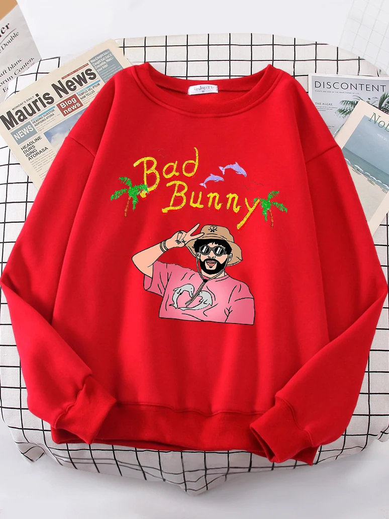 Bad Bunny Beach Vacation Printing Hoodie Woman vintage S-XXL Hoody Korean High Quality Sweatshirt Street Casual Women\'s Top