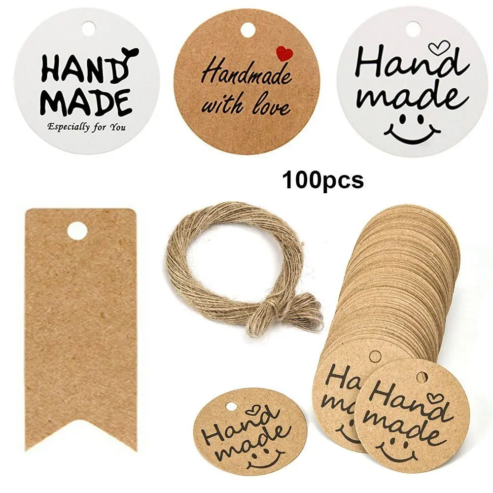 100pcs DIY Luggage Jute Twine Package Wrapping Hanging Label Kraft Gift Tags Tagging Handmade