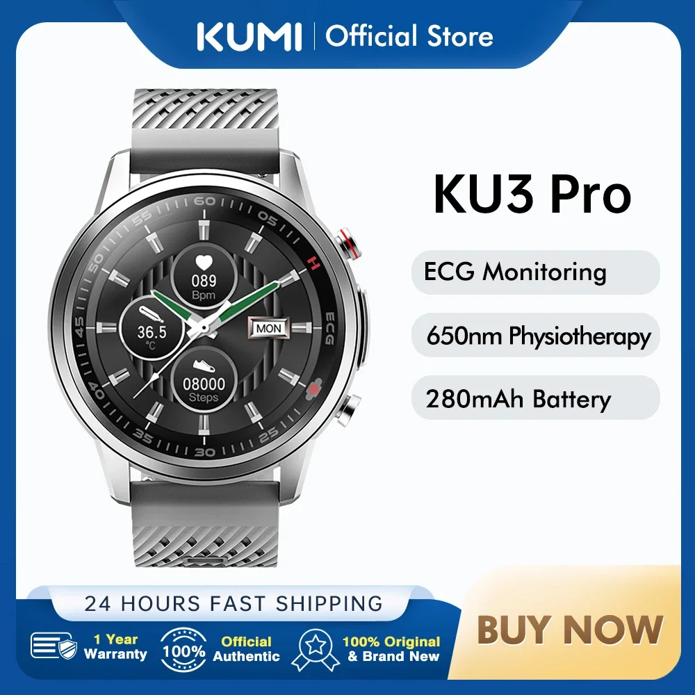 

KUMI KU3 Pro Men Smart Watch Laser Health ECG Monitor Heart Rate Blood Pressure Tracker Waterproof Smartwatch for IOS Andro