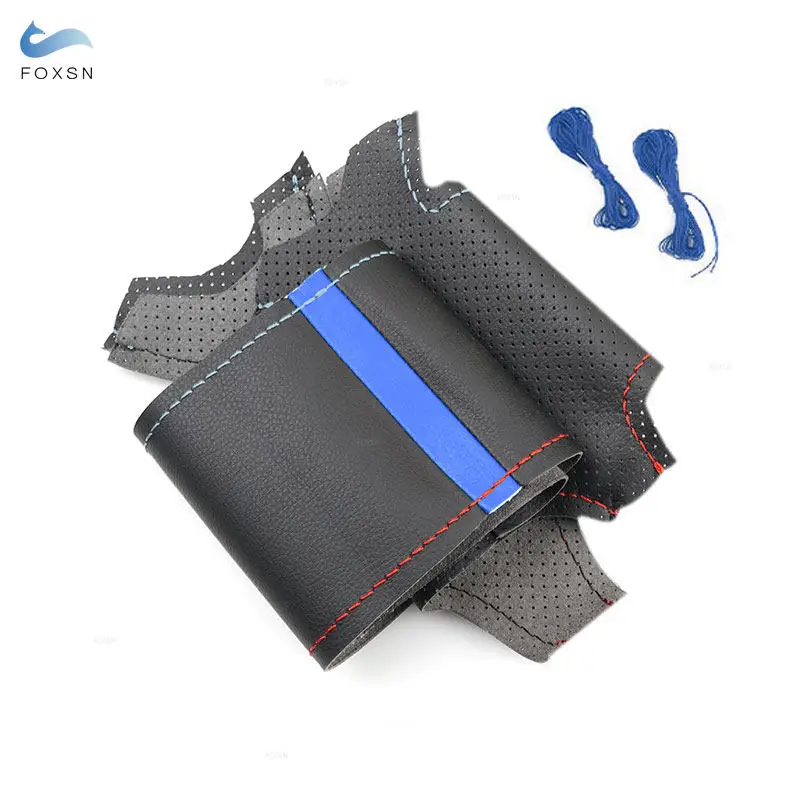 For BMW E36 E46 E39 X3 E83 X5 E53 2000-2006 not for M Sport Car Inner Steering Wheel Cover Leather Trim red blue line blue strip