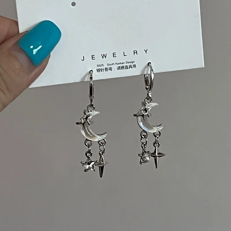 أقراط نسائية طويلة بشراشيب على شكل قطرة قمر ، حجر قمري ليزر ، نسيج غير منتظم ، معدن ، فتاة عصرية ، مجوهرات بانك Y2K ، جديد ، #2