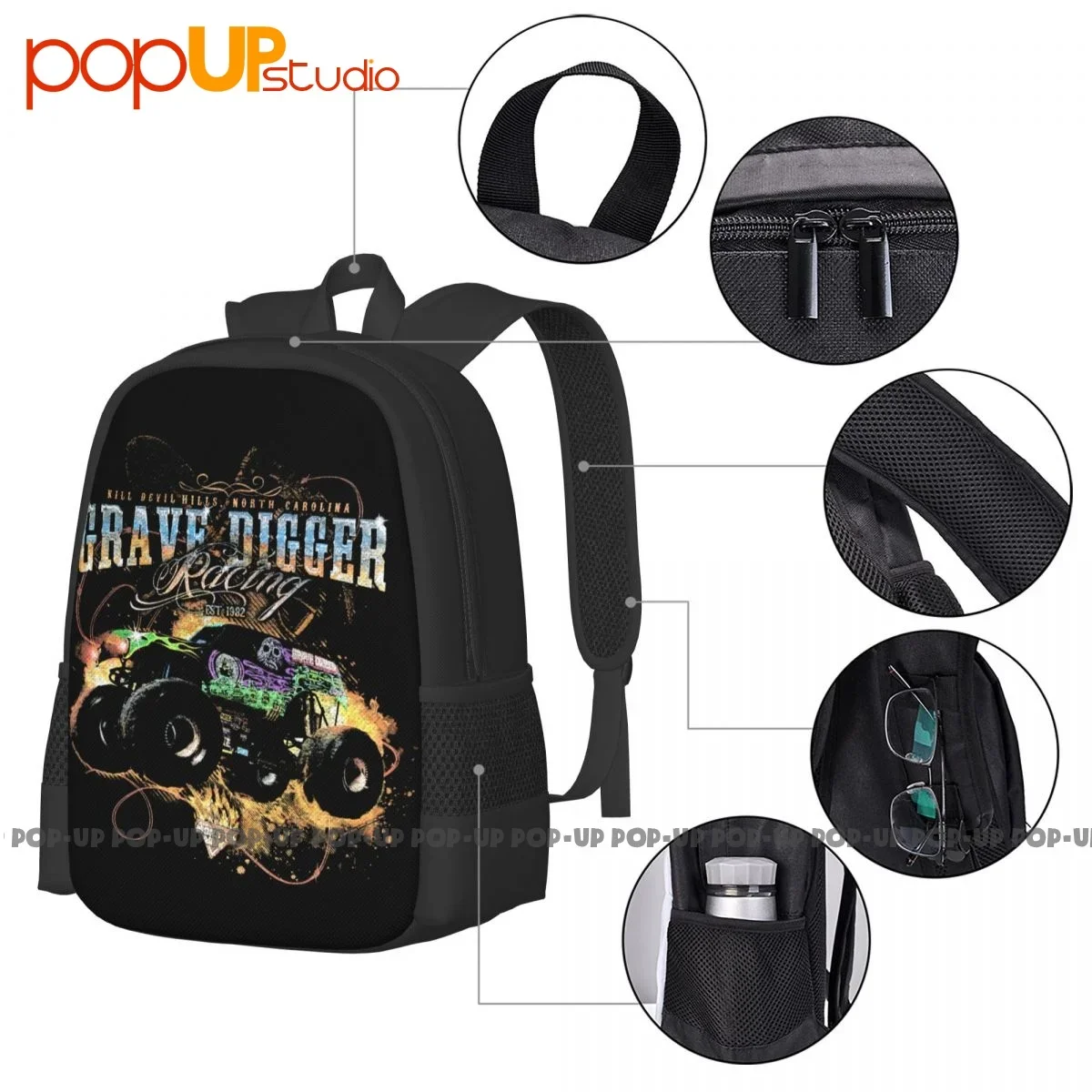 Monster Jam Caminhão Mochila, Grave Digger Travel Shoe Bag, grande capacidade, impressão 3D, corrida ao ar livre