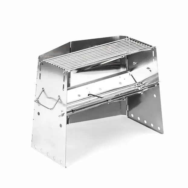 Outdoor camping Stainless steel barbecue grill Camping portable wood stove Home garden stove Folding outdoor stove