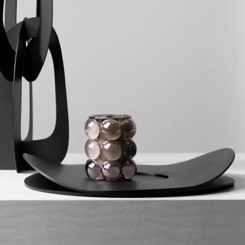 Modern light luxury black metal geometric tray high-end model room living room entrance tray living room dining  accessories
