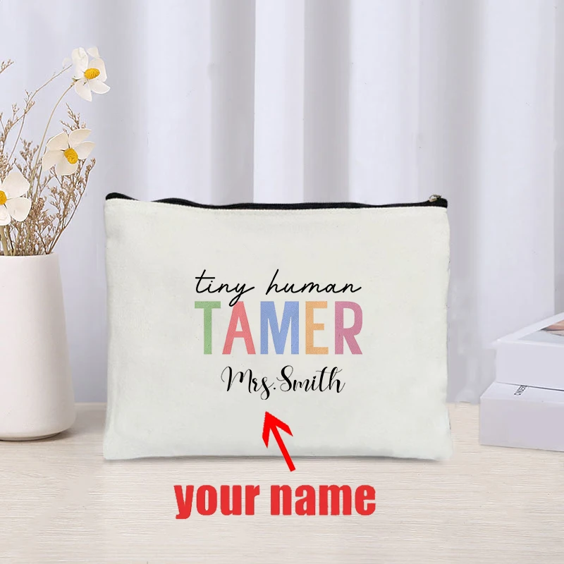 Personalized Teacher Tiny Human Tamer Pencil Case Custom Your Name Makeup Bag Kindergarten Teacher Gift Daycare Worker Gift