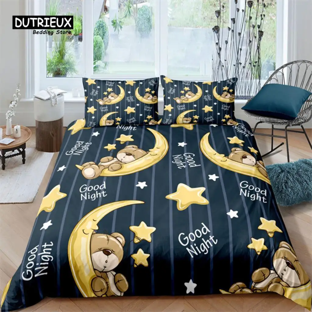 

Cartoon Animals Toddler Bedding Set Toy Bear Star Pattern Duvet Cover For Boy Girl Kids Child Teen Microfiber 3D Comforter Cover