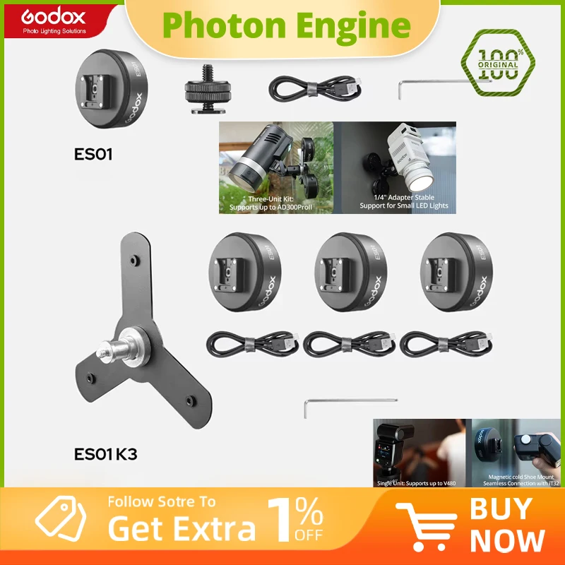 Godox Motorized Suction Holder ES01 ES01 Kit3 Magnetic Cold Shoe Mount for Godox Camera Flash Speedlite LED Light Outdoor Flash