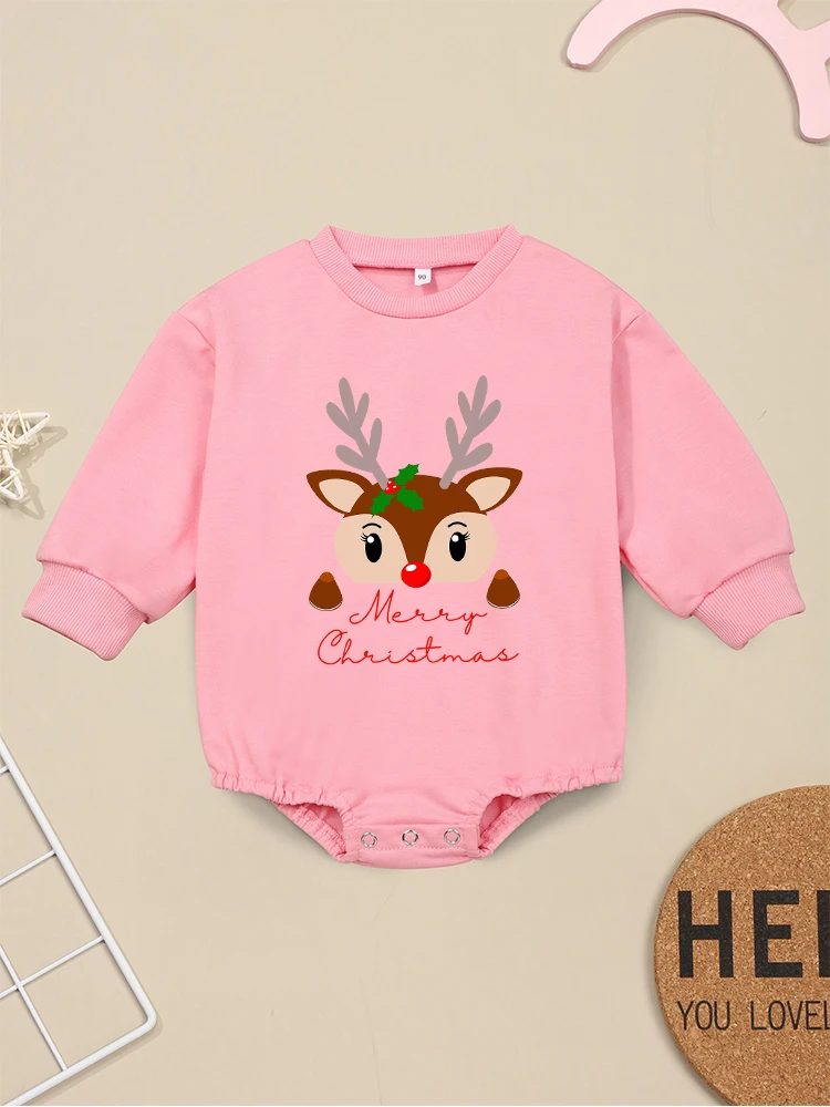 Cute Christmas Reindeer Newborn Boy Girl Clothes Onesie Cartoon Xmas Baby Bodysuits Long Sleeve Kawaii Harajuku Infant Outfits