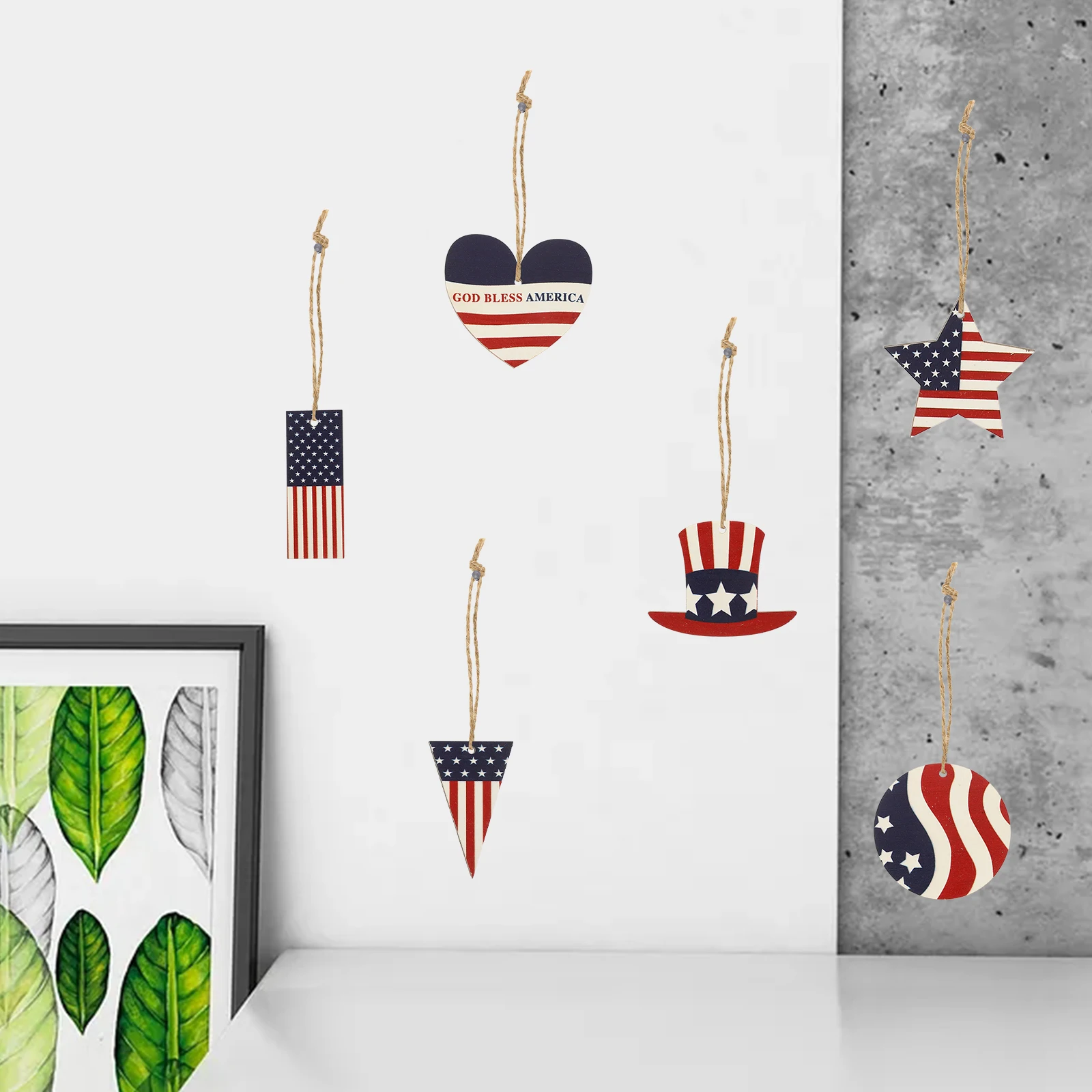 

12Pcs Wood Ornament Independence Day Wood Sign Patriotic Decor 4th July Wall Pendant Independence Day Door Sign Usa Theme
