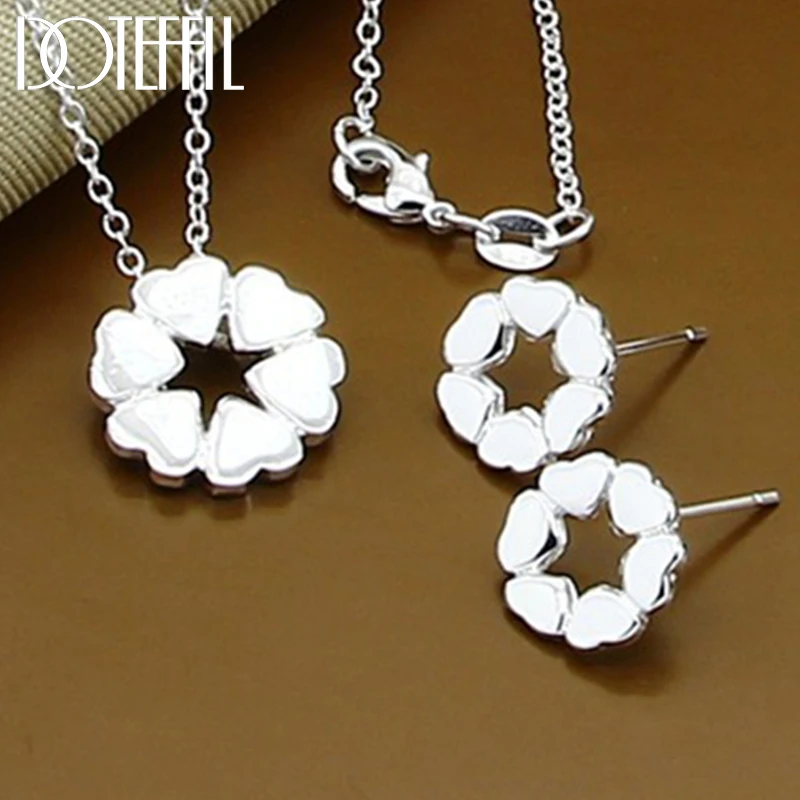 

DOTEFFIL 2pcs 925 Sterling Silver Heart Four Leaf Clover Pendant Necklace Earring For Woman Man Wedding Engagement Charm Jewelry