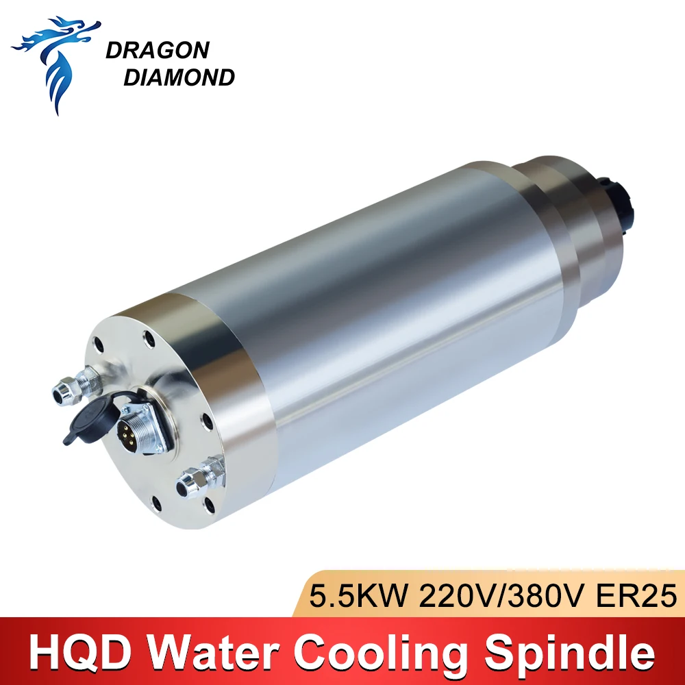 HQD 5.5kw Spindle Motor 125mm 380V ER25 Chuck Water-Cooled Spindle High Torque For CNC Router Milling Machine Metal Milling Die