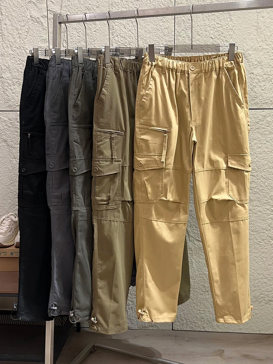 American Style Heavyweight 3D Stereo Cutting Men's Vintage Washed Multi-Pocket Workwear Straight Leg Pants Trendy Casual Cotton