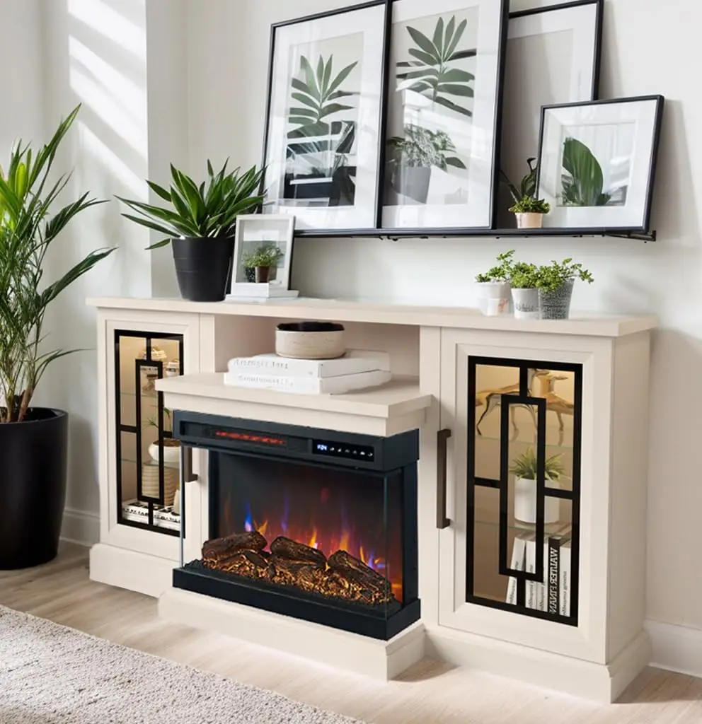 

59 Inch LED TV Stand with 3-Side Glass Fireplace, Modern Media Entertainment Center Console Table for TVs up to 65 Inch