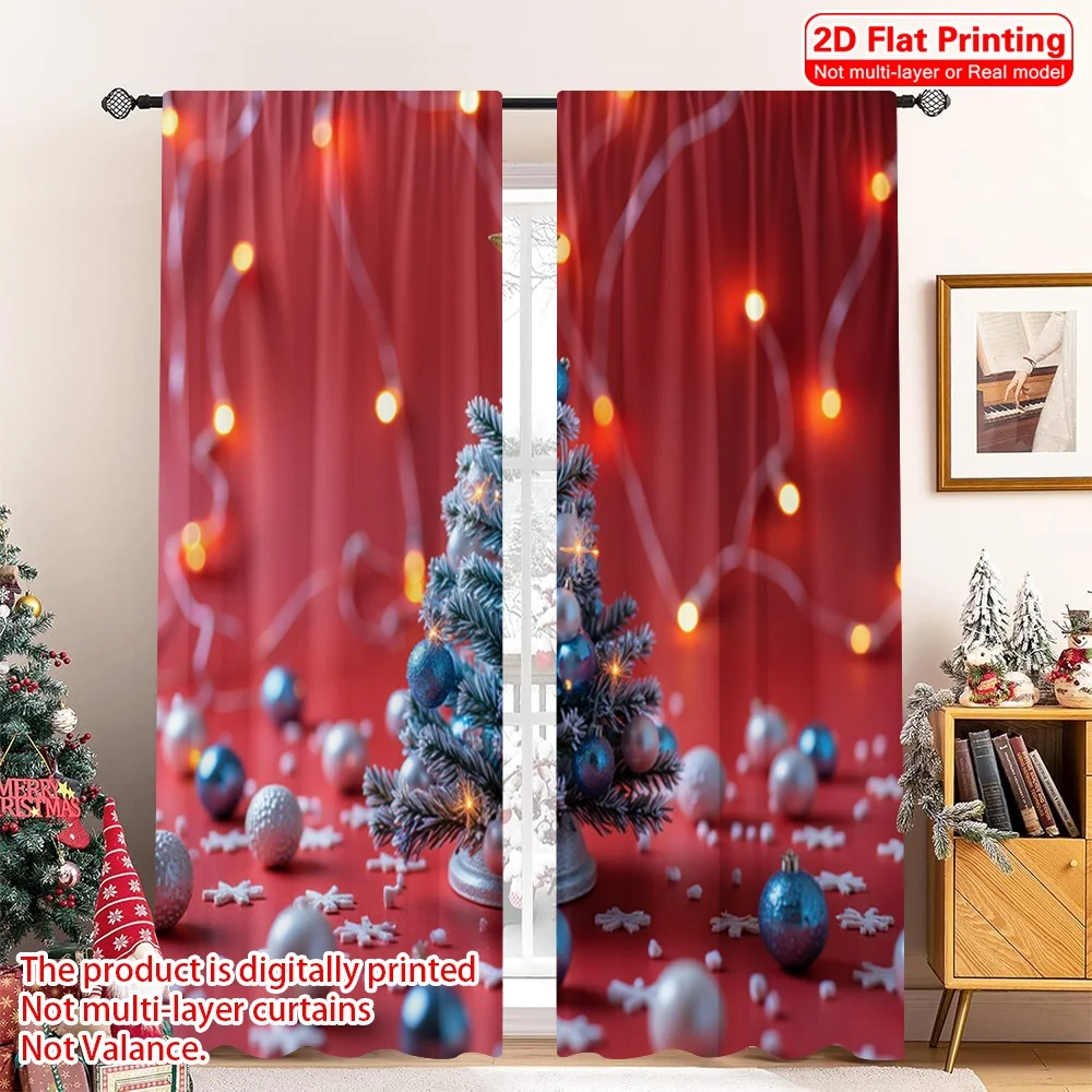

2pcs 2D flat printing Merry Christmas Window Drapes Festive Christmas Tree Fabric Without Electricity Festive Wall Decor Use for